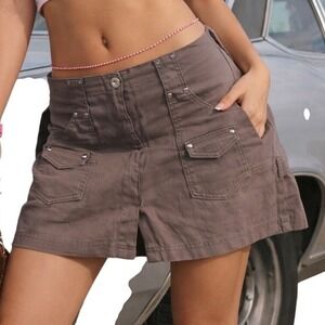 Jamie Sadock Brown Cargo Skort Y2K Utility Studded Mini Skirt Shorts Size 2